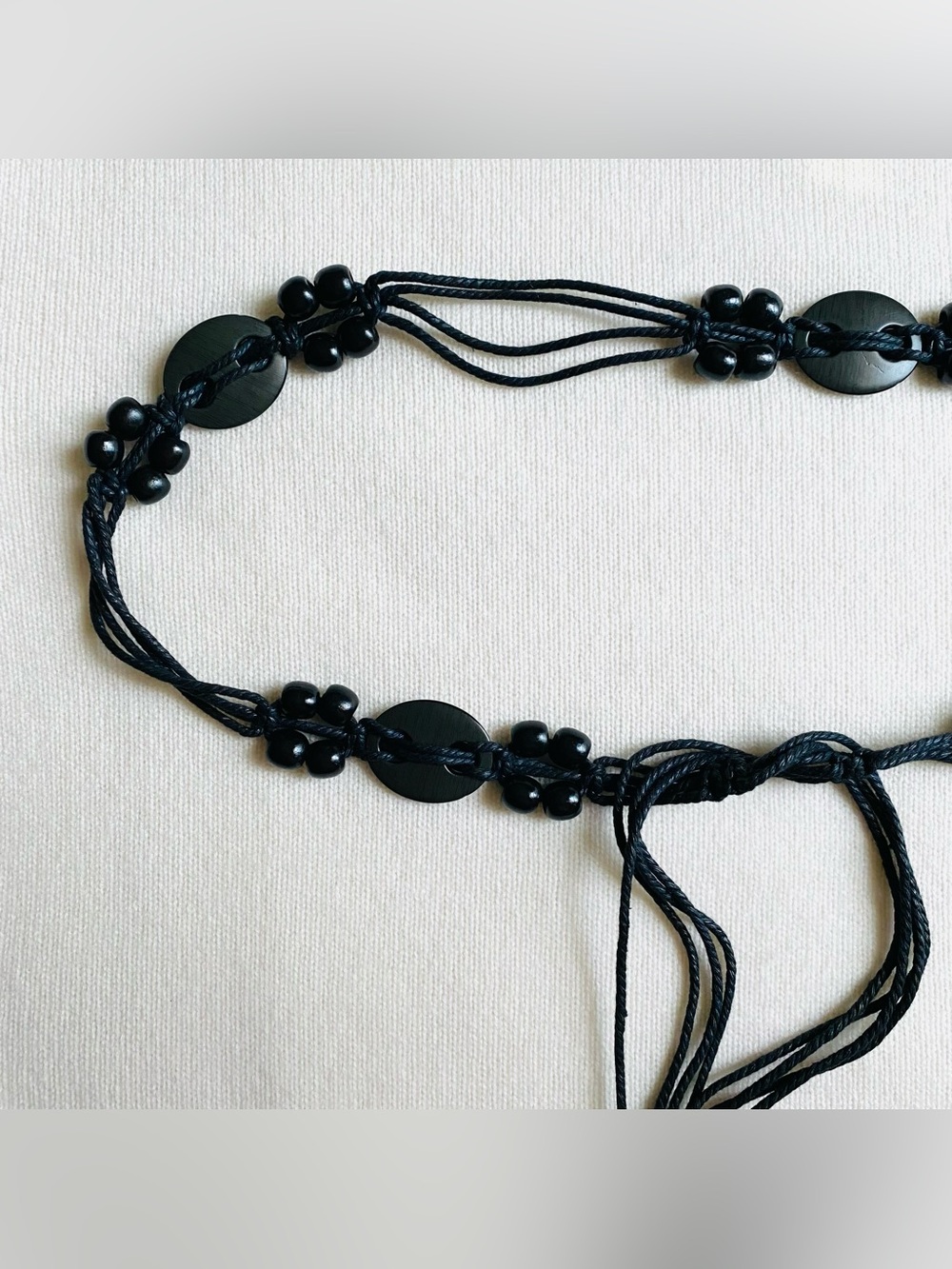 BLACK MACRAMÉ BEADED ROPE BELT with TASSEL FRINGE One Size - Picture 2 of 5